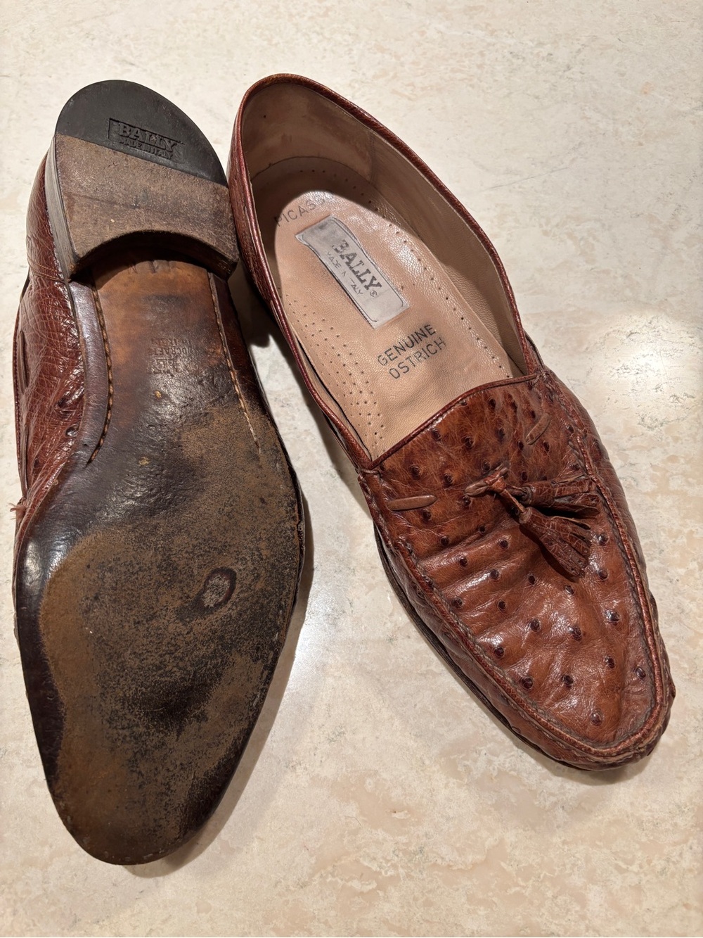 Bally Men’s Brown Ostrich Tassel Slip-On Loafers